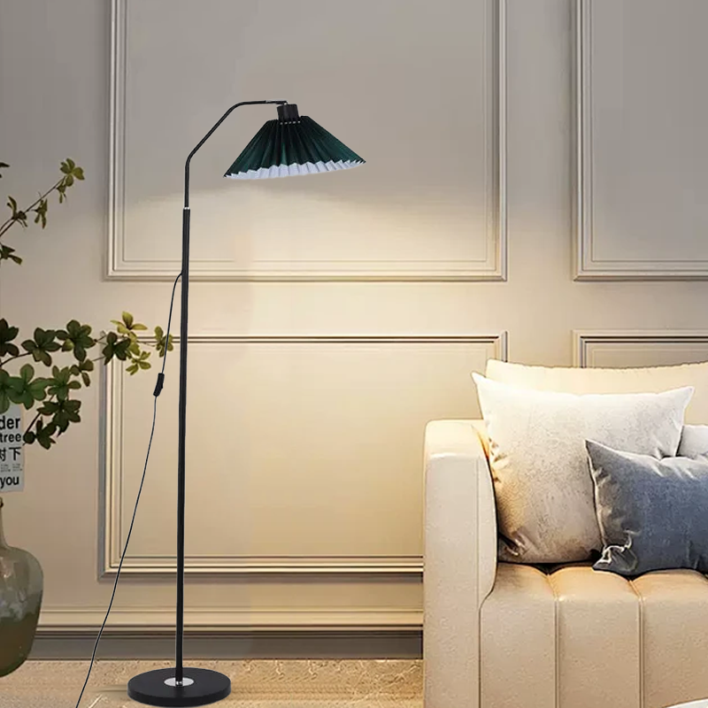 Minimalist Modern Floor Lamp — Pleated Metal/Fabric